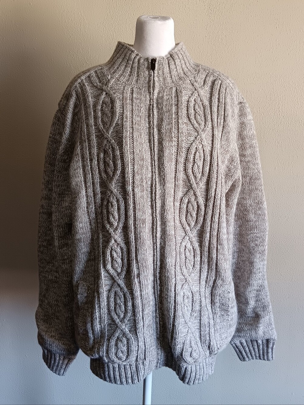 Sherpa Lined Thick Gray Cable Knit Sweater, Amongst Others, Mens XL, Full Zip